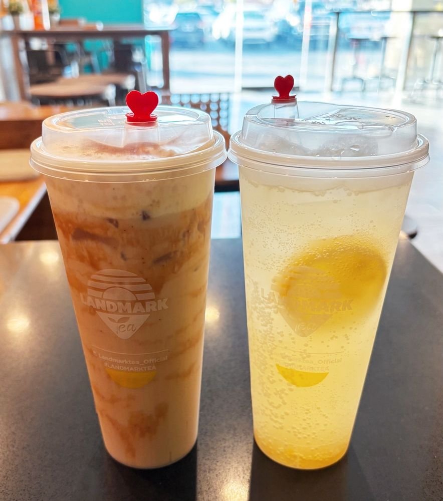 Honey Yuzu Sparkling paired with a milk tea