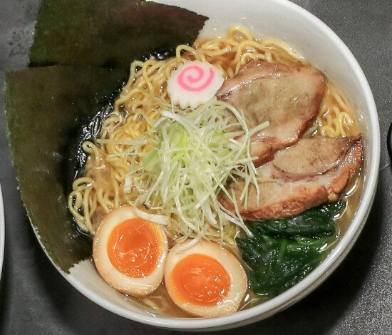 Chicken Shoyu Ramen with naruto, egg and nori
