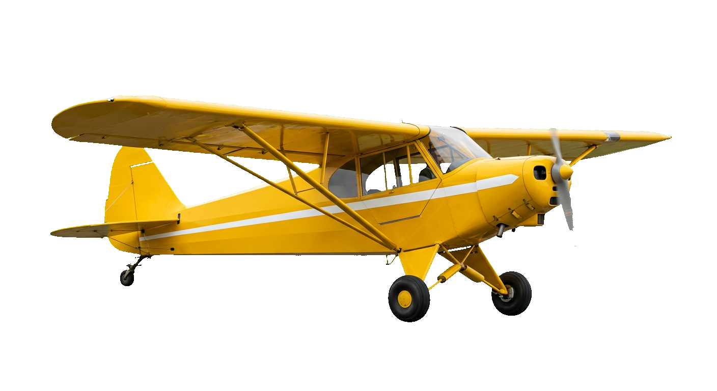 A yellow prop plane taking off